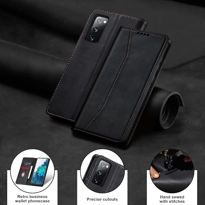 Jasonyu Flip Wallet Case for Samsung Galaxy S20 FE 5G,Leather Magnetic Folio Cover with Card Holder,Kickstand - TPU Shockproof Durable Protective Phone Case,Black