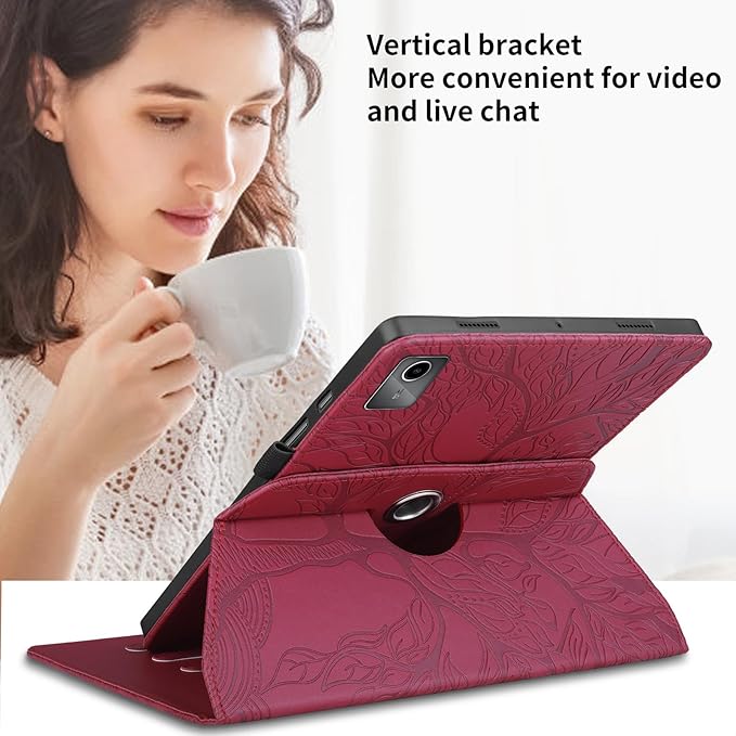 Rotating Case for Lenovo Tab M11 / Tab K11 LTE 11 Inch 2024 (TB330FU) PU Leather 360° Degree Rotation Multi-Angle Cover Lightweight swiveling Flip Stand with Pen Holder-Red