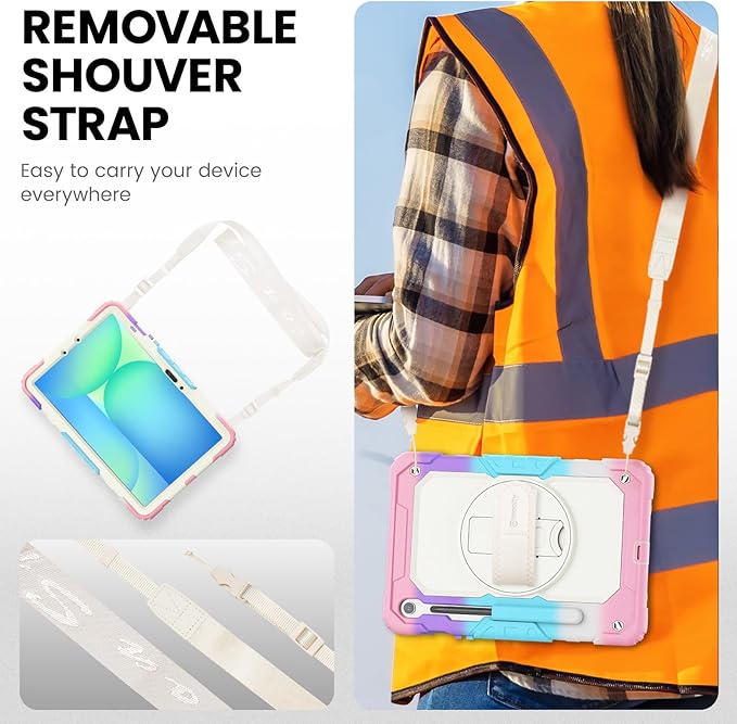 Timecity Case for Samsung Galaxy Tab S10 FE/ S9 FE 5G 10.9 Inch/ S9 11 Inch - Heavy Duty Protective Cover with Screen Protector, Rotating Stand, Shoulder Strap, S Pen Holder | Kids-Friendly, Pink Camo