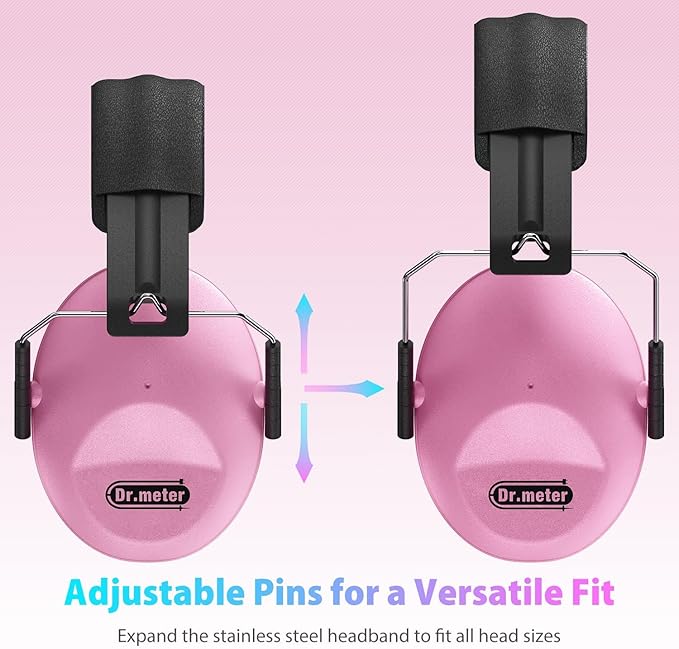Dr.meter Noise Cancelling Headphones for Kids: EM100 SNR27.4 Kids Ear Protection Earmuffs with Adjustable Headband, Ear Muffs for Noise Reduction in Monster Jam, Concert, Firework, Mowing, Pink