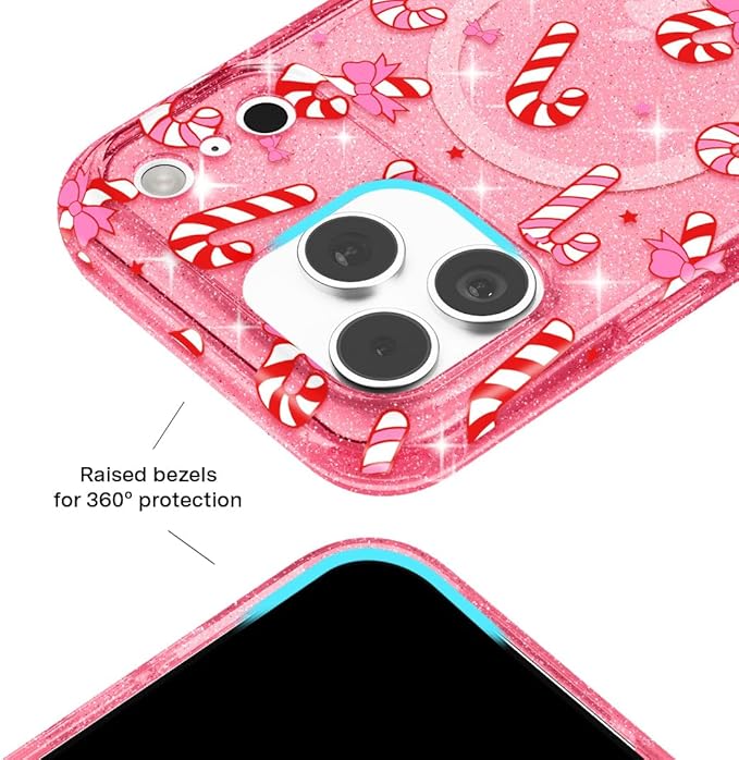VELVET CAVIAR Case for iPhone 17 Pro Max | Compatible with MagSafe | 10ft Drop Tested | Protective Christmas Cases | Pink Peppermint Glitter