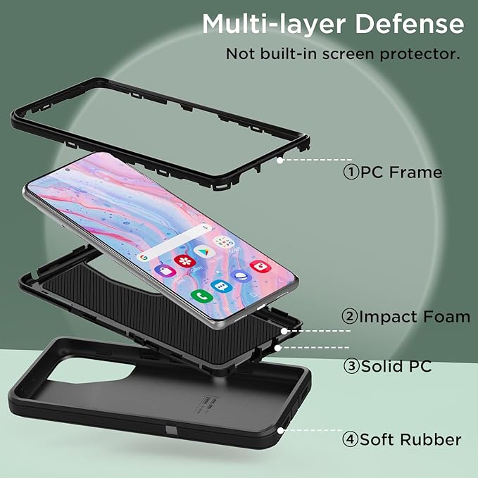 AICase for Samsung Galaxy S25(6.2"),Heavy Duty Drop Protection Full Body Rugged Shockproof/Drop Proof/Dust Proof Military Protective Tough Durable Phone Cover for Samsung Galaxy S25 2025 Black