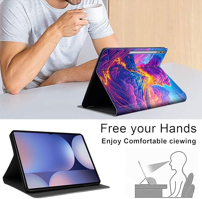 Case for Samsung Galaxy Tab S10 Ultra/Galaxy Tab S9/S8 Ultra 14.6-Inch, Slim PU Leather Stand Cover with Auto Wake/Sleep, Multi-Angle Viewing & Shockproof, Colorful Volcano