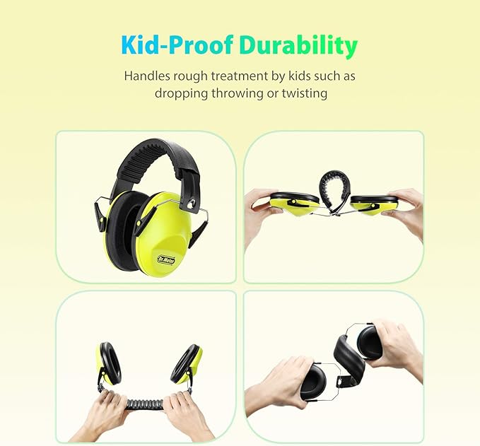 Dr.meter Ear Protection for Kid: EM100 SNR27.4 Kids Noise Cancelling Headphones with Adjustable Headband - Kid Hearing Protection for Monster Truck Mowing Demo Derby and Concert - Yellow
