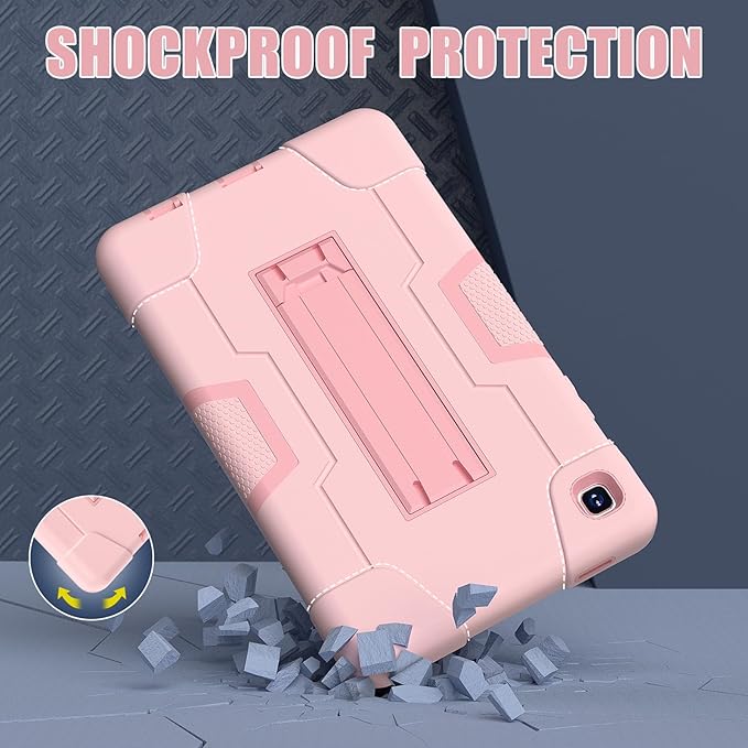 Case for Samsung Galaxy Tab A7 Lite 8.7-Inch 2021 (SM-T227/T225/T220), 3 in 1 Heavy Duty Rugged Shockproof Kickstand Hybrid Three Layer Protective Cover, Rosegold