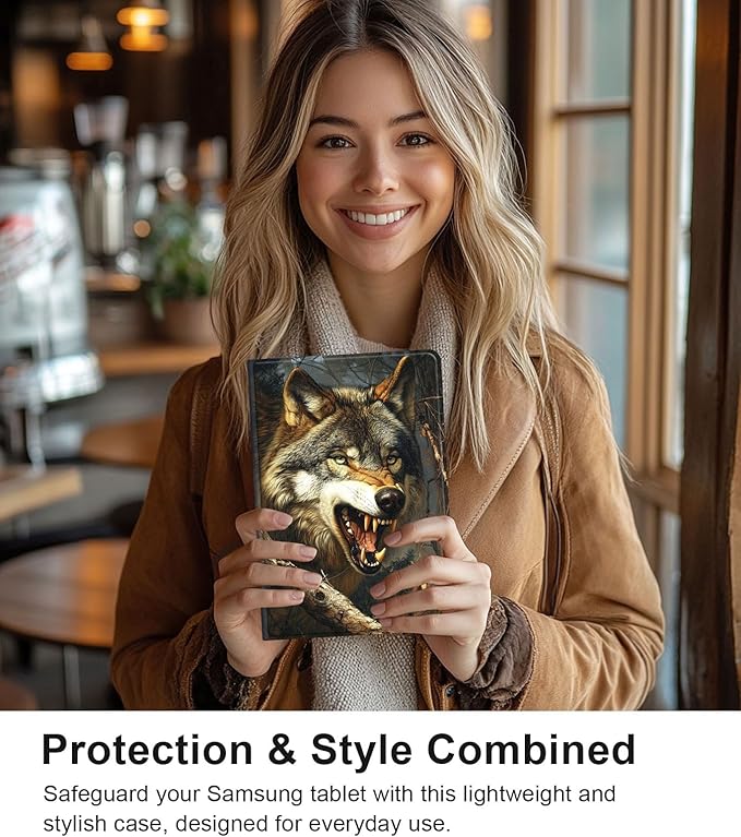 Case for Samsung Galaxy Tab A9+/A9 Plus 11” 2023 Model (SM-X210/X216/X218), Slim PU Leather Stand Cover with Auto Wake/Sleep, Multi-Angle Viewing & Shockproof, Fierce Wolf