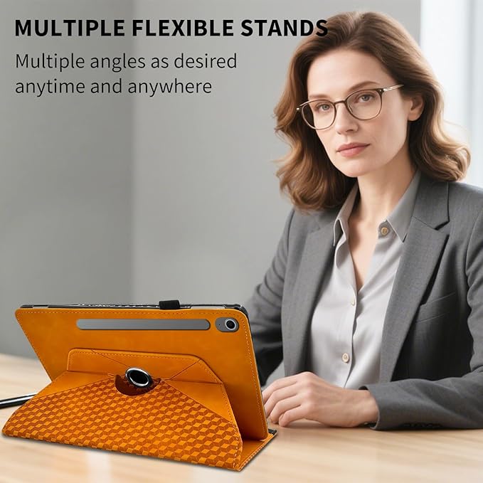 Rotating Case for Samsung Tab S10 Lite /S10 Fe/S9 Fe 10.9 Inch /S9 Tab 360° Rotating Cover Multi-Angle Viewing Stand Auto Wake/Sleep PU Leather Business Folio Protective Cases, Orange