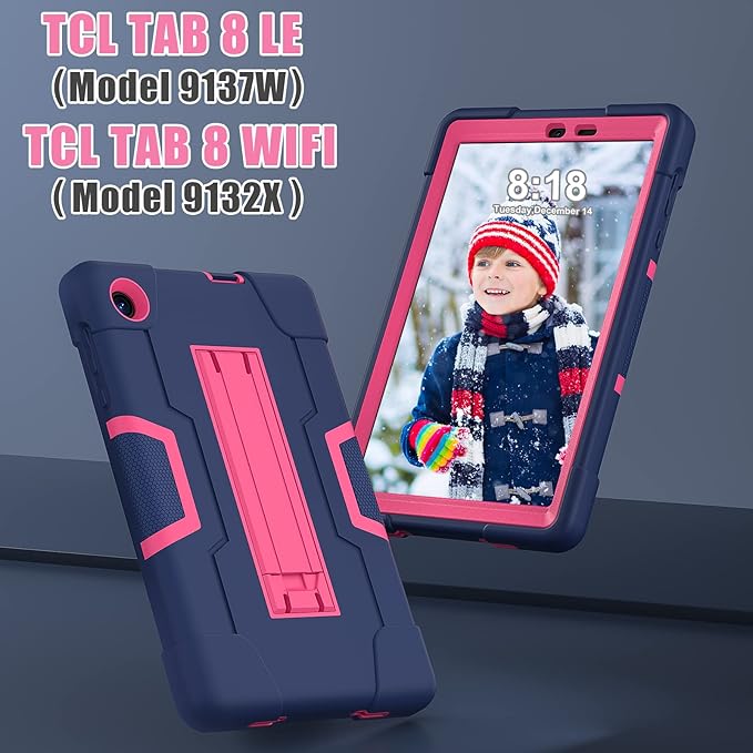 Bingcok Case for TCL Tab 8 LE Kids, Hybrid Shockproof Drop Protection Cover for TCL Tab 8 2023 (9137W) WiFi (9132X) - 5 Navy + Rose