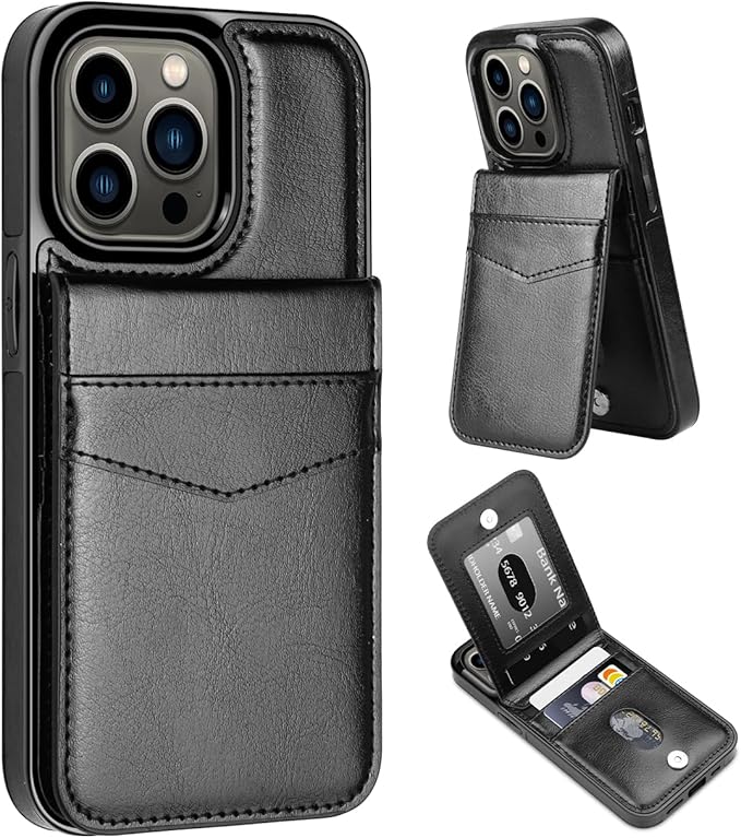 MMHUO for iPhone 14 Pro Case with Card Holder,Premium Leather Magnetic Clasp Flip Case for iPhone 14 Pro Wallet Case for Men Women,Protective Case Phone Case for iPhone 14 Pro,Black
