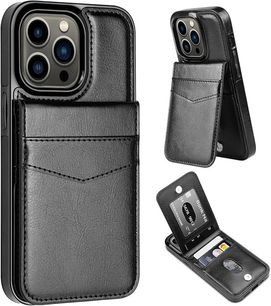 MMHUO for iPhone 14 Pro Case with Card Holder,Premium Leather Magnetic Clasp Flip Case for iPhone 14 Pro Wallet Case for Men Women,Protective Case Phone Case for iPhone 14 Pro,Black