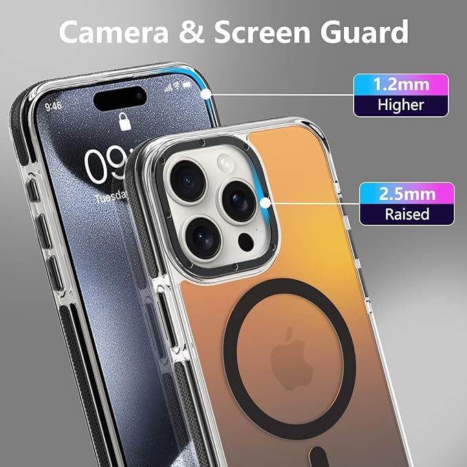 MOWIME Magnetic Case for iPhone 15 Pro Max [Compatible with Magsafe] [Cute Fashion Fluorescent Design] [1 Screen Protector] Slim Translucent Matte Case for iPhone 15 Pro Max 6.7" 2023, Black