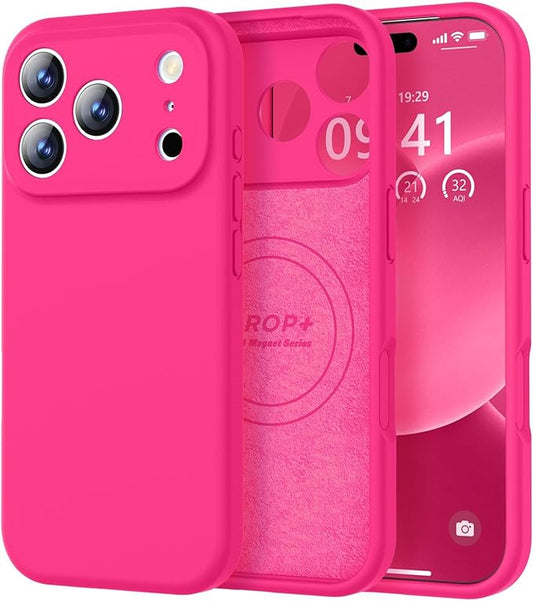Vooii Magnetic Compatible with iPhone 17 Pro Max Case (Compatible with Magsafe) (Upgraded Camera Protection) Liquid Silicone Shockproof Full Body Protective Phone Cover for Women Men, Hot Pink, 6.9”