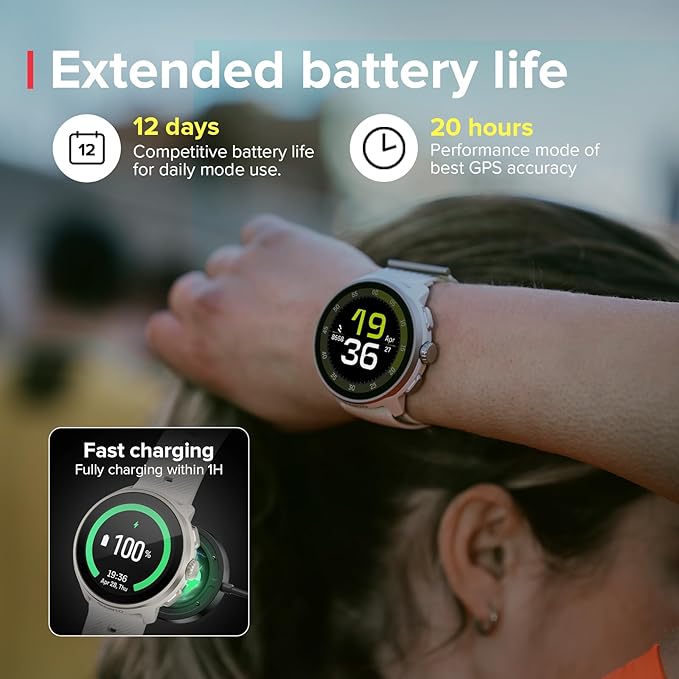 SUUNTO Run Sports Watch, 1.32" AMOLED Touchscreen w/Crown Button, 12D Battery Life, Dualband Accurate GPS, Wrist Heart-Rate & Sleep Health Tracking, 35g Lightweight & 4GB Offline Music, Frost Gray