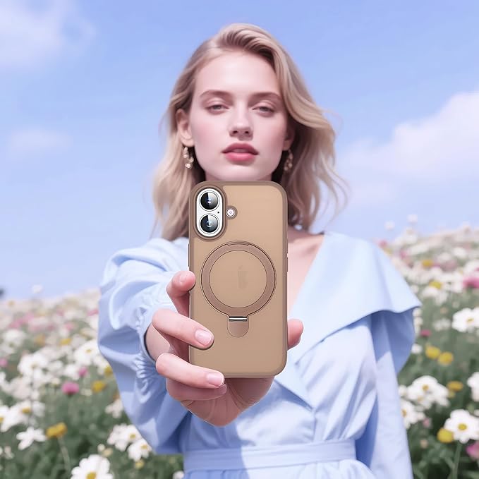 Designed for iPhone 16 Case with Magnetic Ring Stand [Compatible with Mag-Safe] [Military Drop Protection] Shockproof Translucent Phone Cover 6.1" for Women Men,Brown