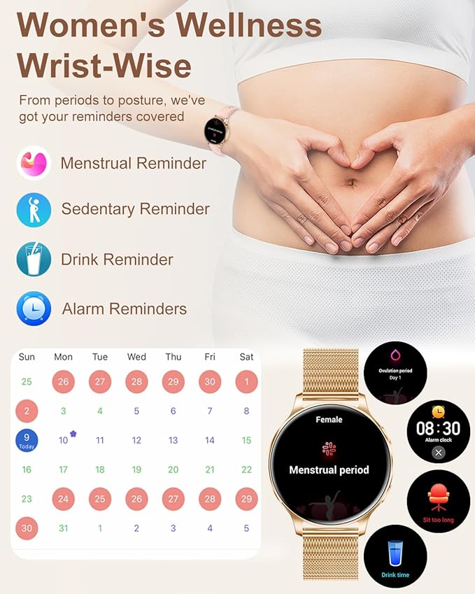 Smart Watches for Women 3 Bands 1.29" AMOLED Smartwatch Compatible Android and iOS Phones Answer/Make Calls Fitness Tracker Watch with 110+ Sports Modes Heart Rate Monitor Pedometer Sleep Rose Gold