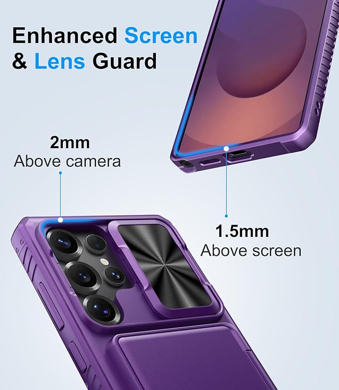 for Samsung Galaxy S25 Ultra Wallet Case, Card Holder (4-5 Cards), RFID Block, Slide Camera Cover & Military Grade Drop, Hard Heavy Duty Men Women Phone Case for Samsung Galaxy S25 Ultra, Purple