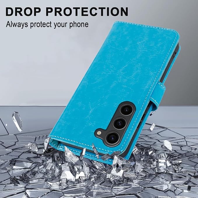 MONASAY Wallet Case Compatible for Galaxy S23 5G,[RFID Blocking] Flip Folio Leather Cell Phone Cover with Credit Card Holder, 6.1 inch, Blue