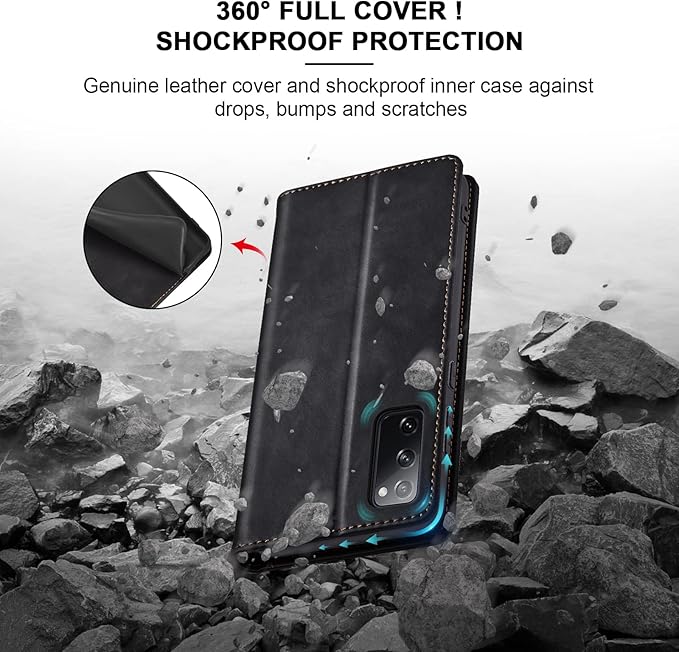 Jasonyu Flip Wallet Case for Samsung Galaxy S20 FE 5G,Leather Magnetic Folio Cover with Card Holder,Kickstand - TPU Shockproof Durable Protective Phone Case,Black