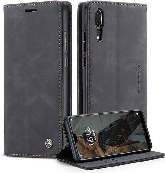 for Huawei P20 Case, Flip Wallet Leather Case with Card Holder Magnetic Closure Shockproof Kickstand Protective Phone Cases Cover for Huawei P20,Black