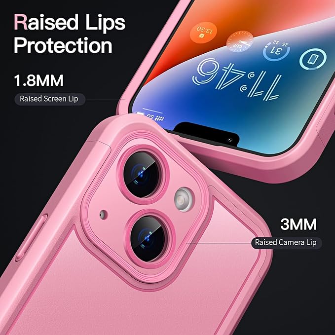 COOLQO Magnetic for iPhone 14 Plus/15 Plus Case, Compatible with MagSafe, Dual Layer Design Military Grade Protection, Translucent Matte Scratch-Resistant Back Protective Shockproof Phone Case, Pink