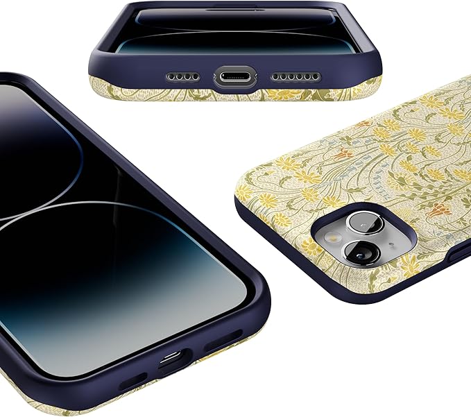 Casely iPhone 14 Case | Boho Blooms | Golden Floral | Compatible with MagSafe | Bold Protective Design