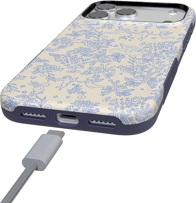 Casely iPhone 17 Pro Case | Cupid's Canvas | Periwinkle Floral | Compatible with MagSafe | Bold Protective Design
