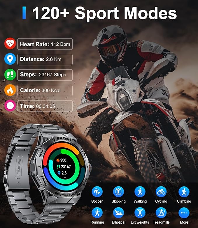 LIGE Smart Watch for Men(Bluetooh Call),1.43" Always on Display Military Smartwatch for Android iOS with 400mAH,120+ Sports Modes,Heart Rate/Blood Pressure Tracker,Multifunction Smart Watch