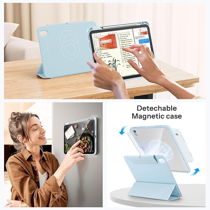 SPARIN Case for iPad A16 11th/10th Generation 2025/2022 (11"/10.9") with Pencil Holder, Magnetic Detachable Hybrid Stand, Portrait/Landscape Angle, Clear Protective Case, Auto Wake/Sleep-Blue