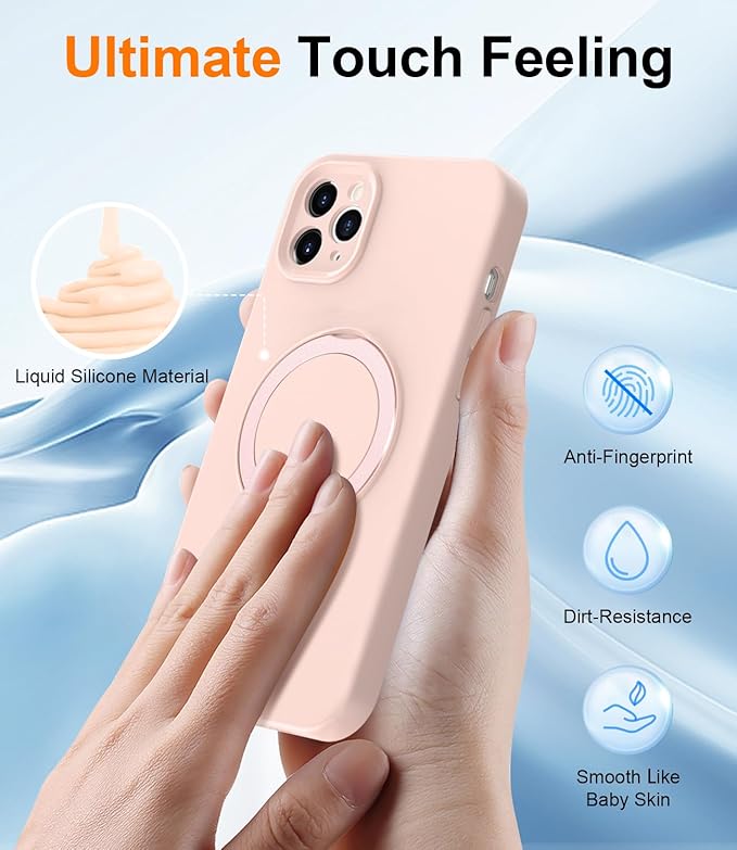 ZHK Liquid Silicone Designed for iPhone 12 pro Case with Magnet Stand, [Precise Camera Lens Protection][Mil-Grade Drop Shockproof][Soft Anti-Scratch Microfiber Lining] Slim Fit Cover, Pink