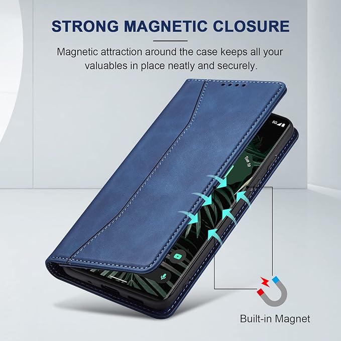 Jasonyu Flip Wallet Case for Google Pixel 6 Pro 5G,Leather Magnetic Folio Cover with Card Holder,Kickstand - TPU Shockproof Durable Protective Phone Case,Blue