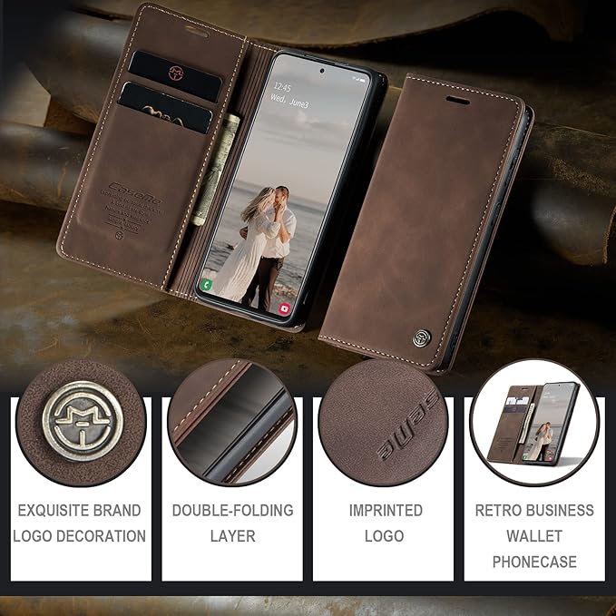 for Samsung Galaxy A51 Case, Flip Wallet Leather Case with Card Holder Magnetic Closure Shockproof Kickstand Protective Phone Cases Cover for Samsung A51,Coffee