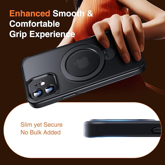 360° O-Ring MagStander for iPhone 12 Case, iPhone 12 Pro Case with Magnetic Stand Ring Holder [Compatible with MagSafe] [Military Shockproof] Kickstand iPhone 12/12 Pro Phone Cover Black