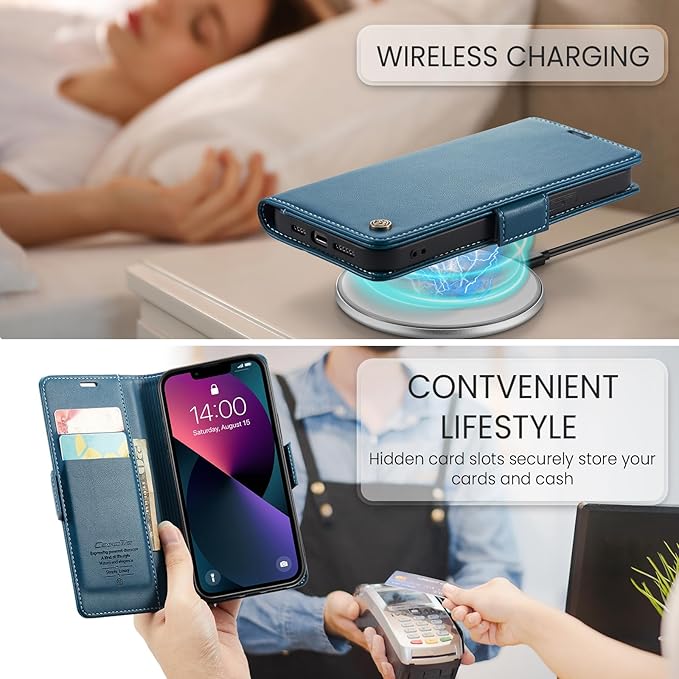 for iPhone 13 Mini Case, Premium PU Leather Wallet Case Flip Cover with [RFID Blocking][Card Holder][Stand Function] Shockproof Protective for iPhone iPhone 13 Mini 5.4 inch, Blue