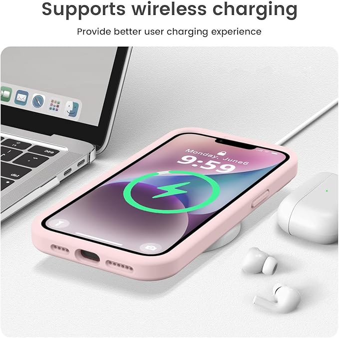 Vooii Compatible with iPhone 13 Pro Max Case, Liquid Silicone Upgrade [Camera Protection] [Soft Anti-Scratch Microfiber Lining] Shockproof Phone Case for iPhone 13 Pro Max 6.7 inch - Chalk Pink