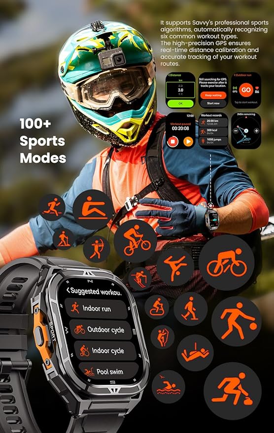 2025 GPS Sports Smart Watch for Men & Women, 1.96" AMOLED Display Fitness Tracker with Heart Rate, Blood Oxgn, Sleep Monitor, 100+ Sports Modes, Waterproof 5ATM, Compatible with Android & iOS (Black)