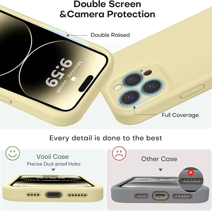 Vooii Compatible with iPhone 14 Pro Max Case, Liquid Silicone Upgrade [Camera Protection] [Soft Anti-Scratch Microfiber Lining] Shockproof Phone Case for iPhone 14 Pro Max 6.7 inch - Creamy Yellow