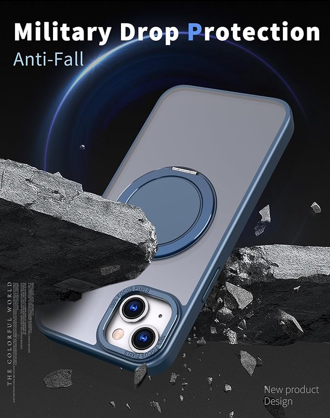 Magnetic Stand Case for iPhone 13/14 [with 2 Tempered Glass Film] [360° Rotation Magnetic Stand] [Compatible with Magsafe] Military-Grade Drop Protection Case, Blue