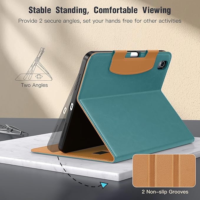 MoKo for iPad (A16) 11th Generation Case 11 inch 2025, iPad 10th Generation Case 10.9" 2022 with Pencil Holder & Pocket, Premium Leather Folio Stand Cover, Multiple Viewing Angles, Turquoise