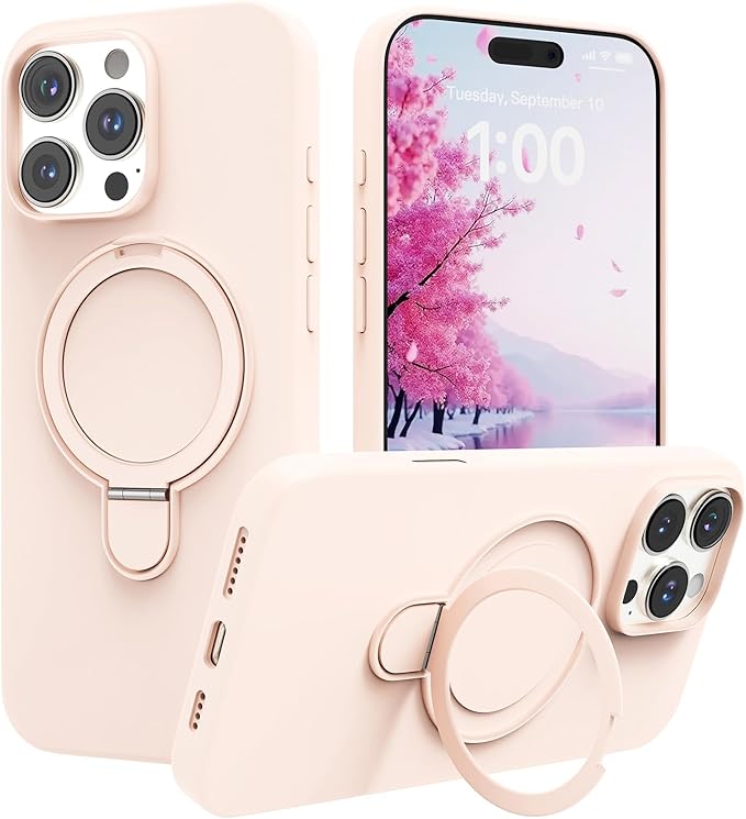 Magnetic Stand for iPhone16 Pro Max Case with Kickstand 【Lab-Certified Protection】【Not Yellowing】【Anti-Fingerprint】 Durable, Enhanced Grip, Slim，Pink，iPhone 16 Pro Max 6.9"