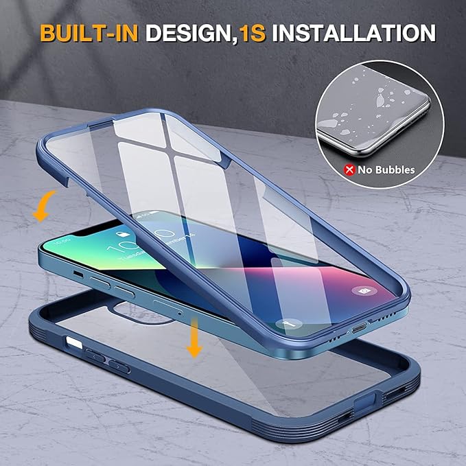 Miracase Compatible with iPhone 13 case 6.1 inch, [Glass Instead Plastic] with Built-in 9H Tempered Glass Screen Protector for iPhone 13,2023 Upgrade Full-Body Glass Clear Case, Dark Blue