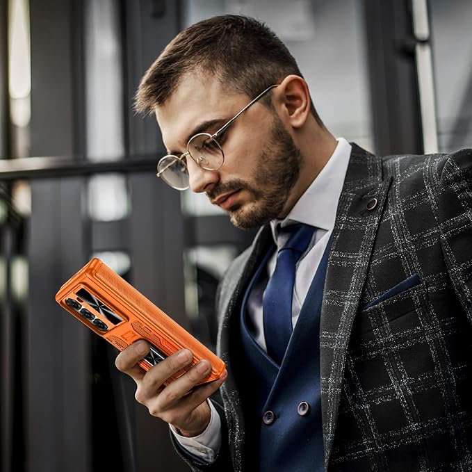 VEGO for Galaxy Z Fold 6 Case with Stand, 360°Ring Magnetic Kickstand & Hinge Protection & Front Screen Protector & Camera Cover & Belt Clip Holster Case for Samsung Galaxy Z Fold 6 5G - Orange