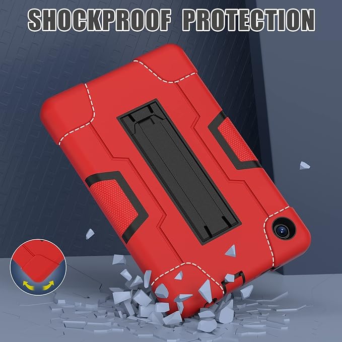 Bingcok for TCL TAB 8 LE Case, TCL TAB 8 LE Case for Kids, Heavy Duty Rugged Full-Body Hybrid Shockproof Drop Protection Cover for TCL Tab 8 LE (Model:9137W) 2023/TCL Tab 8 WiFi (Model:9132X) (2-Red)