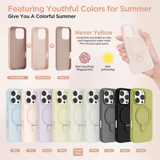 Magnetic Stand for iPhone16 Pro Max Case with Kickstand 【Lab-Certified Protection】【Not Yellowing】【Anti-Fingerprint】 Durable, Enhanced Grip, Slim，Pink，iPhone 16 Pro Max 6.9"