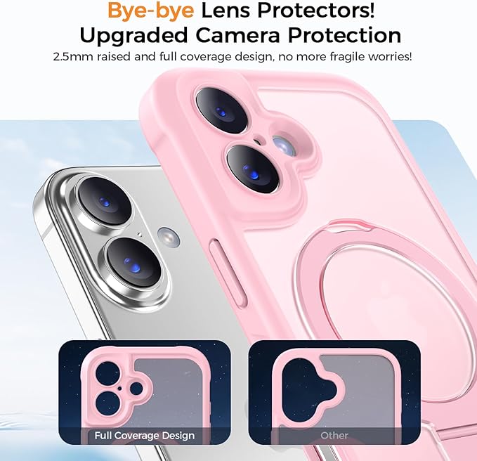 MOCCA Compatible with iPhone 17 Case with Magnetic Invisible Stand [Full Camera Protection] [Compatible with Magsafe] Military Drop Shockproof Translucent Matte Phone Case Cover 6.3",Pink