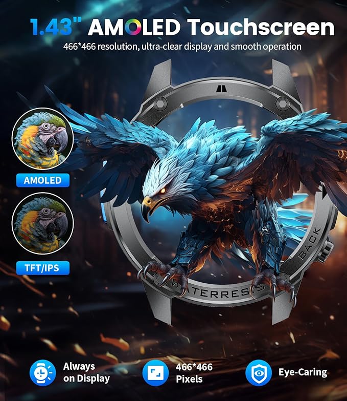 LIGE GPS Sports Smart Watch for Men, Compass Smartwatch with Calling, 170+ Sport Modes Fitness Tracker, Pedometer/IP68 Waterproof 1.43'' AMOLED Smartwatches, Military Smart Watches for Android iOS