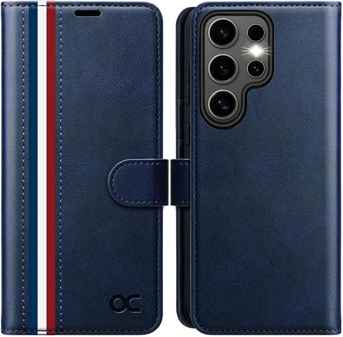 OCASE Compatible with Galaxy S25 Ultra Wallet Case, PU Leather Flip Folio Case with Card Holders RFID Blocking Kickstand [Shockproof TPU Inner Shell] Protective Phone Cover 2025, Spliced Blue