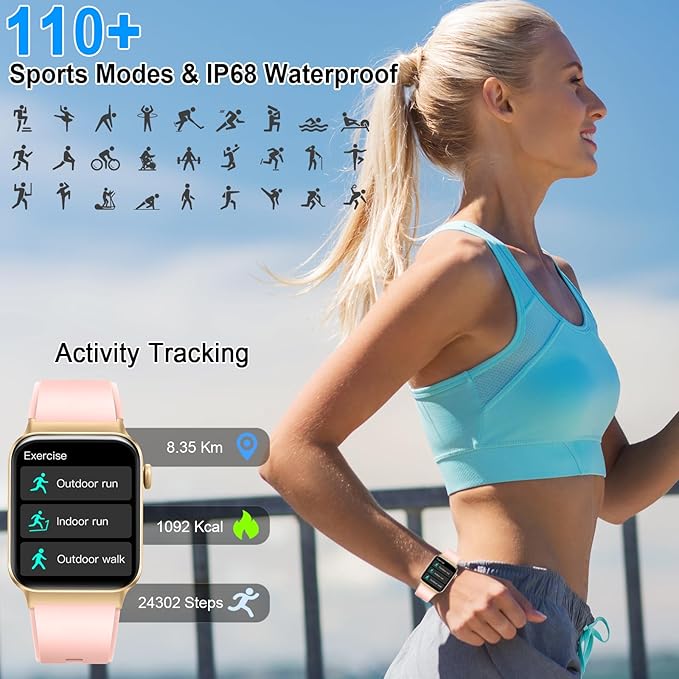 Smart Watch for Men Women, 1.85" Smartwatch (Answer/Make Call), IP68 Waterproof Fitness Tracker, 100+ Sport Modes, Heart Rate Monitor, Sleep Monitor, Pedometer