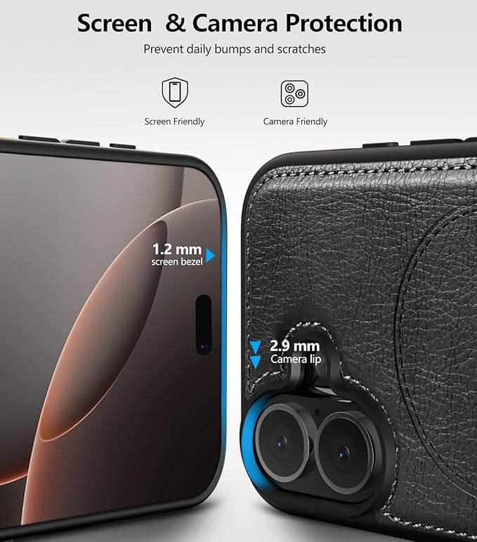 Magnetic for iPhone 17 Leather Case,Built-in Invisible Stand [Compatible with Magsafe] Protective Slim Kickstand Phone Cover for iPhone 17 Case, Black