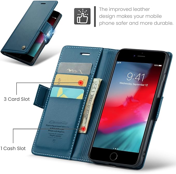 for iPhone 8 Plus & 7 Plus Case, Premium PU Leather Wallet Case Flip Cover with [RFID Blocking][Card Holder][Stand Function] Shockproof Protective for iPhone 8 Plus & 7 Plus, Blue