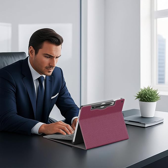 Tablet Case for 2025 New Microsoft Surface Pro 1st Edition 12-inch, PU Leather & Hard Shell Laptop Protective Cover with Multi-Angle Built-in Kickstand & Pen Holder (Wine Red)